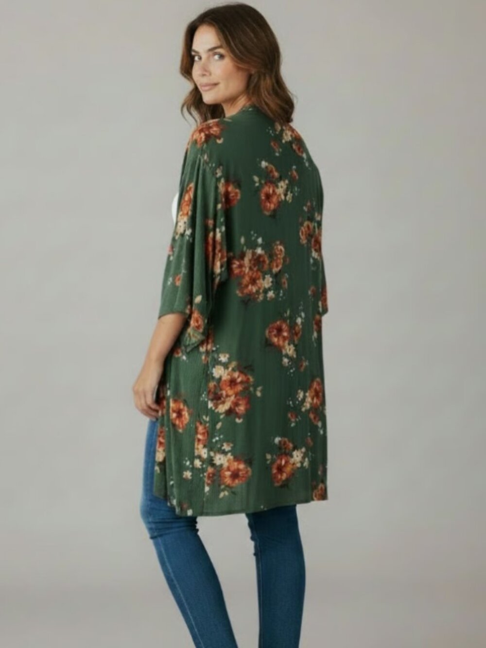 LuLaRoe Shirley S green floral kimono